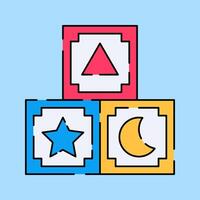 Building Blocks Flat design style, colorful stacking blocks with symbols, representing early learning toys, ideal for educational graphics, toy store ads, and baby growth visuals. vector