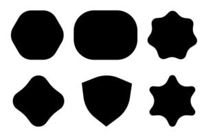 Set of six abstract black geometric shapes isolated on white background. Silhouette icons for logo, badge, emblem, and label design vector