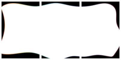 Abstract triptych frame with wavy rainbow edges on black and white background. Modern geometric template for posters, banners, and design vector