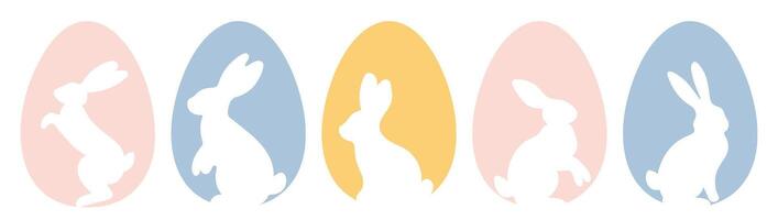 Set of Easter eggs with bunny silhouette vector