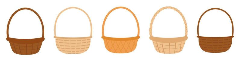 Set of empty wicker baskets vector
