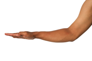 Brown Skin Arm Outstretched, Open Hand Gesture, Transparent Background for Image Use or Graphic png
