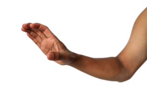 Brown Male Hand Gesturing Stop On Transparent Background With Extended Arm And Open Palm png