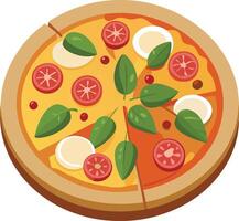 Pizza with tomatoes, basil and cheese vector