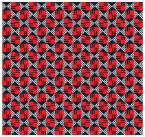 A vibrant geometric pattern featuring alternating red squares and diagonal black and white stripes, arranged in a repeating grid. vector