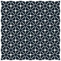 A geometric pattern of interlocking circles and star-like shapes in dark blue and white, creating a symmetrical grid design. vector