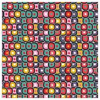 A vibrant patterned background featuring colorful overlapping circles and squares in red, turquoise, yellow, and purple on a black backdrop. vector