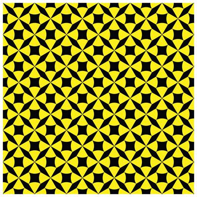 A geometric pattern alternating yellow and black shapes, creating an intriguing tessellated design, it could be used as a wallpaper, fabric design, curtain, pillow, or other decorative elements