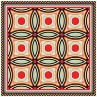 Colorful geometric pattern featuring red circles and curvy shapes on a light background, bordered by a bold zigzag design. vector