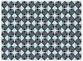A repeating geometric pattern featuring light blue stars on a dark background, framed by intricate black outlines, It could be used as a wallpaper, fabric design, pillow or other elements vector