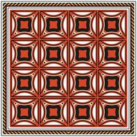 A patterned tile design featuring red, black, and beige shapes, creating a geometric and symmetrical composition with a decorative border. vector