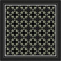 Geometric pattern featuring star shapes and circles in black, beige, and green, bordered by a multi-layered design with polka dots. vector