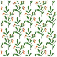 A seamless pattern green leaves with clusters of orange berries on a white background. Bright and botanical design, It could be used as a wallpaper, fabric design, curtain or other pillow element vector