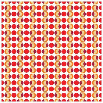 un vibrante modelo presentando alterno rojo círculos y alargado formas en calentar tonos de naranja y púrpura en contra un blanco antecedentes. vector