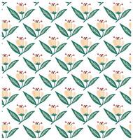 Seamless pattern of stylized beige flowers with red accents and green leaves on a white background, it could be used as a wallpaper, fabric design, curtain, pillow or other decorative elements vector