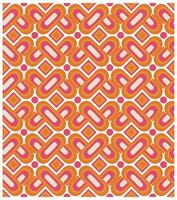 Colorful retro pattern featuring intertwined shapes in shades of orange, pink, and cream, accented by diamonds and circles. vector