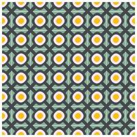 A repeating geometric pattern featuring green, pink, and yellow shapes resembling abstract fried eggs on a dark gray background. vector