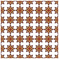A repeating pattern of stylized flowers in red, orange, and black on a white background, creating a vibrant geometric design. vector