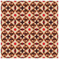 Colorful geometric pattern featuring interconnected circles and star-like shapes in black, orange, and red on a cream background. vector