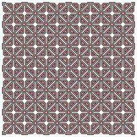 Geometric pattern featuring symmetrical floral shapes in red, peach, and black against a white background, creating a vibrant visual texture. vector