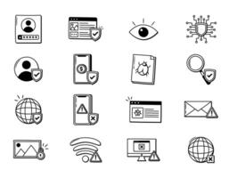 Security and Privacy Icon Set with Doodle Style, Hand Drawn Security and Privacy Elements Collection vector