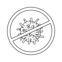 Antiviral sign, features a prohibition symbol against viruses and microbes. Black and white illustration with white background. Hand drawn isolated objects in line art technique vector