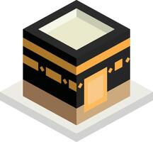 A minimalist isometric icon of the Kaaba, the holy shrine in Mecca, with golden accents vector