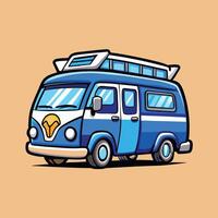 Cartoon Camper Van with a Cheerful Character vector