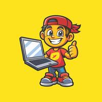 Cartoon Laptop Boy Mascot with Design vector