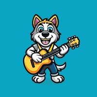 Mascot Character of a Dog Rocking Out on Guitar with Pawsitive Vibes vector