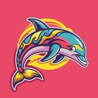 Multicolored Abstract Dolphin Drawing in Vibrant Paints vector