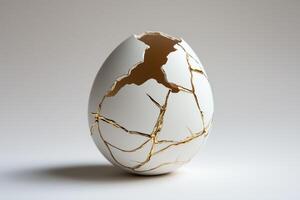Cracked egg with cracked shell on white background photo