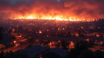 A fire is burning in the middle of a city photo