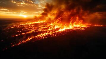 A large fire is burning in the middle of a field photo