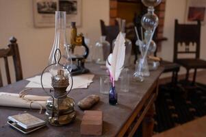 A table with many items on it photo