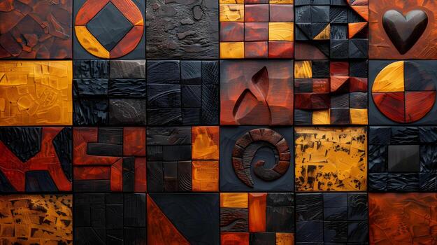 Geometric Abstract Blocks, Colorful 3D Shapes And Patterns photo