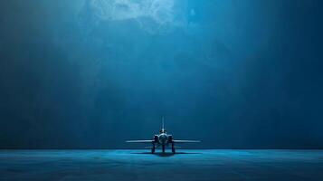 Fighter jet soaring above liquid surface under atmospheric sky photo
