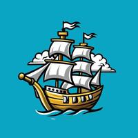 Cartoon Illustration of a Sailing Ship Character with Graphic Design vector
