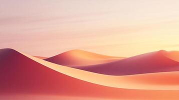 This stunning image showcases soft beige dunes illuminated by a gentle sunset, creating a peaceful scene that inspires feelings of calmness and tranquility in nature's beauty. photo