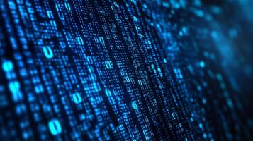 Abstract binary code design showing digital information flowing through interconnected systems. Data streams for processing and analysis. photo