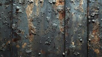 Weathered metal shows its age with rust and flaking, revealing a texture-rich surface of deterioration and decay, a poignant study in aging. photo
