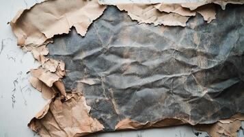 Abstract background with layered and torn kraft paper creating a textured and aged effect, ideal for artistic designs. photo