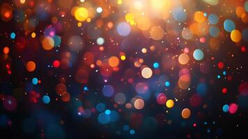 A vibrant display of defocused light featuring a variety of colors and shapes in a festive abstract backdrop. Warm and cool tones present. photo