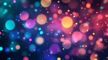 A vibrant display of colorful bokeh lights dances across a dark backdrop, creating a festive and magical ambiance with its soft glows. photo
