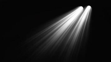 Two beams of light illuminate a dark space, casting long, elegant rays. Striking visual with a captivating contrast of light and shadow. photo