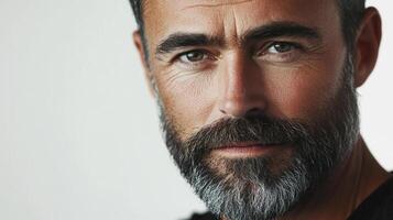 Portrait of a mature man with a distinguished beard and thoughtful gaze, showcasing character and experience. photo