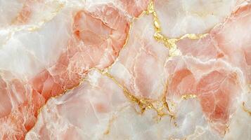 Elegant rose quartz with golden veins creating a luxurious, natural texture. A beautiful and sophisticated stone pattern. photo