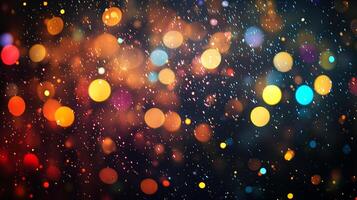 A mesmerizing display of colorful, out-of-focus lights, creating a magical and dreamy atmosphere with specks of light adding to the sparkle. photo