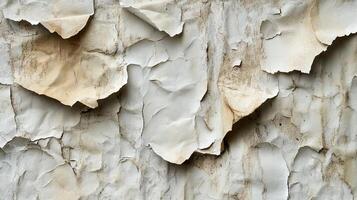 Distressed textured wall with layers of peeling paint, exposing aged and weathered surfaces. Rustic charm with a vintage vibe. photo