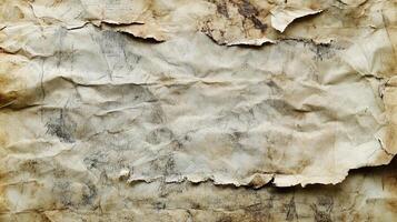 An abstract paper surface shows weathered textures, with crumpled edges and stained marks on a light, aged color palette backdrop. photo